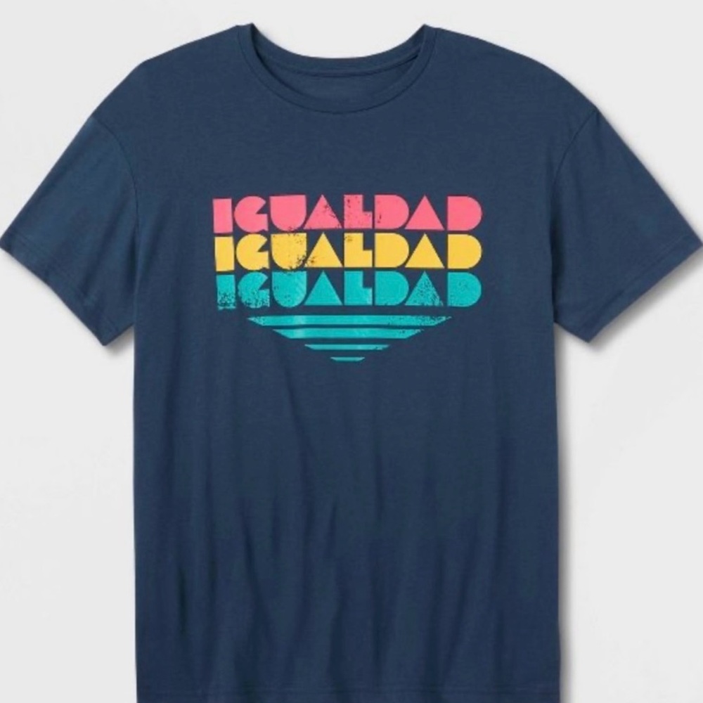 Take Pride Adult Tee Shirt - “IGUALDAD” Navy size Large
